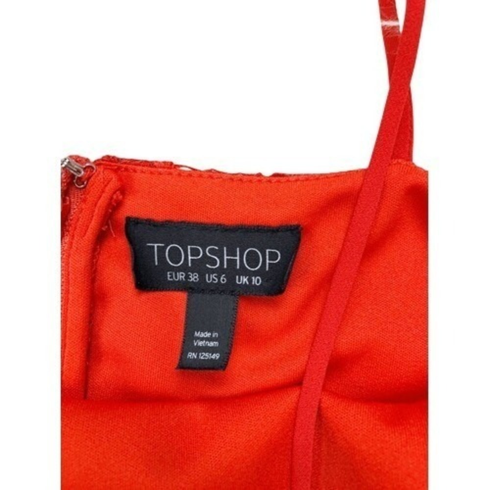 Topshop Tomato Red Lace Spaghetti Strap Bodycon Cocktail Dress Size 6 - Picture 5 of 7
